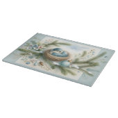 Bluebird Nest with Ornaments in Winter Pines カッティングボード (角)