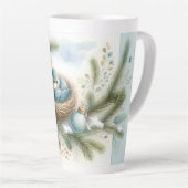 Bluebird Nest with Ornaments in Winter Pines カフェラテマグ (右アングル)