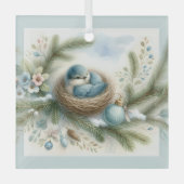 Bluebird Nest with Ornaments in Winter Pines ガラスオーナメント (正面)