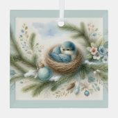 Bluebird Nest with Ornaments in Winter Pines ガラスオーナメント (裏面)