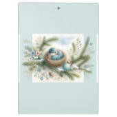 Bluebird Nest with Ornaments in Winter Pines  クリップボード (裏面)