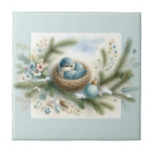 Bluebird Nest with Ornaments in Winter Pines タイル (正面)