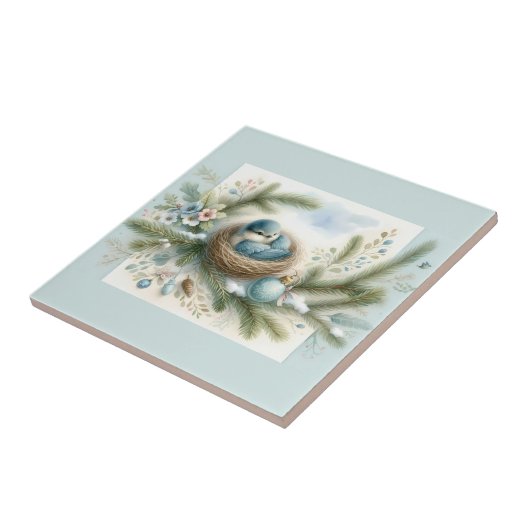Bluebird Nest with Ornaments in Winter Pines タイル (側面)