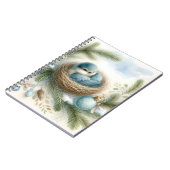 Bluebird Nest with Ornaments in Winter Pines  ノートブック (左側)