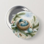 Bluebird Nest with Ornaments in Winter Pines 缶バッジ (正面&裏面)
