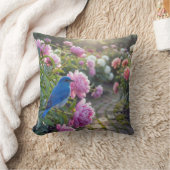 Bluebird On a Pink Peony クッション (ブランケット)