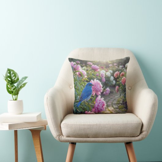 Bluebird On a Pink Peony クッション (椅子)