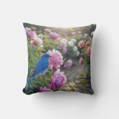 Bluebird On a Pink Peony クッション (正面)