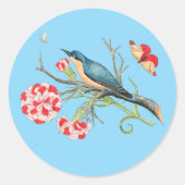 Bluebird on carnations ラウンドシール (正面)
