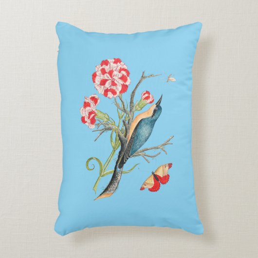 Bluebird on carnations,ヴィンテージイラストレーション, アクセントクッション (正面(垂直))