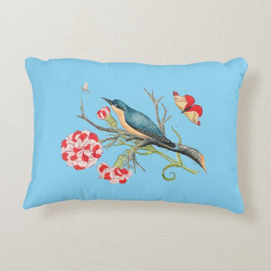 Bluebird on carnations,ヴィンテージイラストレーション, アクセントクッション (裏面)