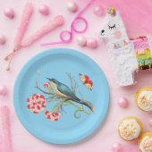 Bluebird on carnations,ヴィンテージイラストレーション, ペーパープレート (パーティー)