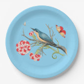 Bluebird on carnations,ヴィンテージイラストレーション, ペーパープレート (正面)