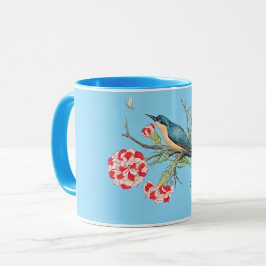 Bluebird on carnations,ヴィンテージイラストレーション, マグカップ (正面左)