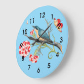 Bluebird on carnations, vintage illustration, ラージ壁時計 (傾斜)