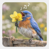 Bluebird Singing Into a Yellow Daffodil スクエアシール (正面)