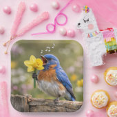 Bluebird Singing Into a Yellow Daffodil ペーパープレート (パーティー)