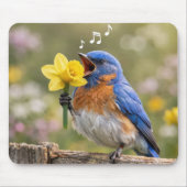 Bluebird Singing Into a Yellow Daffodil マウスパッド (正面)