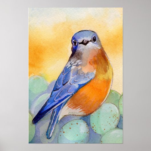 Bluebird with Eggs Water color ポスター (正面)