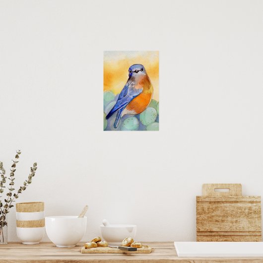 Bluebird with Eggs Water color ポスター (キッチン)