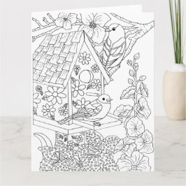 BluebirdsとHollyhock Color-It-Yoursem カード