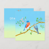 Bluebirds Flat Valentine's Card Pale Blue & Green シーズンカード (正面/裏面)