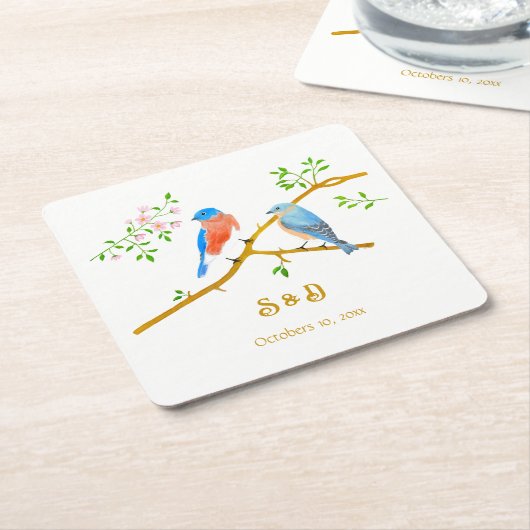Bluebirds Wedding  スクエアペーパーコースター (アングル)