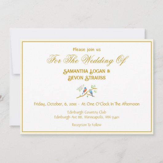 Bluebirds Wedding Invitation 5 x 7 招待状 (正面)