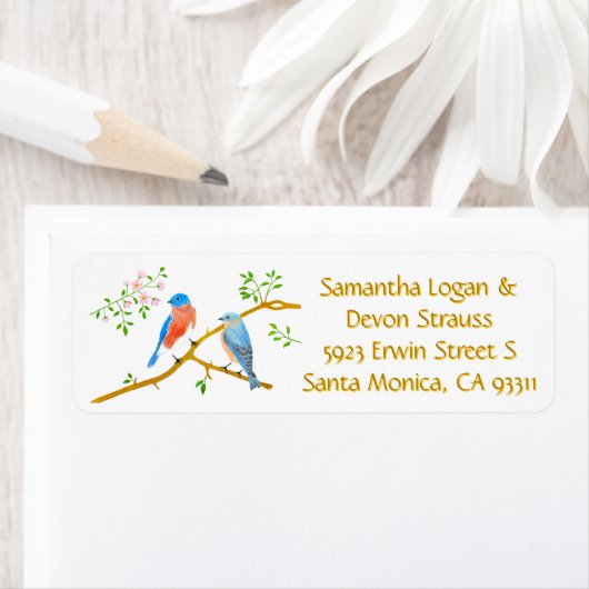 Bluebirds Wedding Return Address Labels ラベル (インサイチュ)
