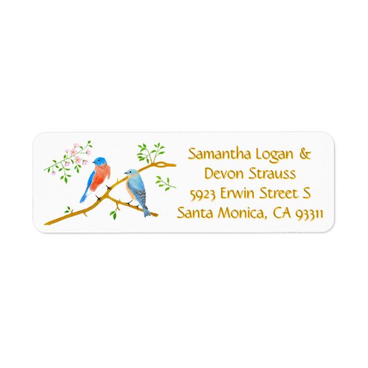 Bluebirds Wedding Return Address Labels ラベル (正面)