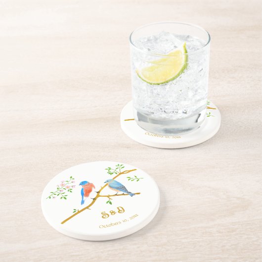 Bluebirds Wedding Round Stone Coasters コースター (側面)