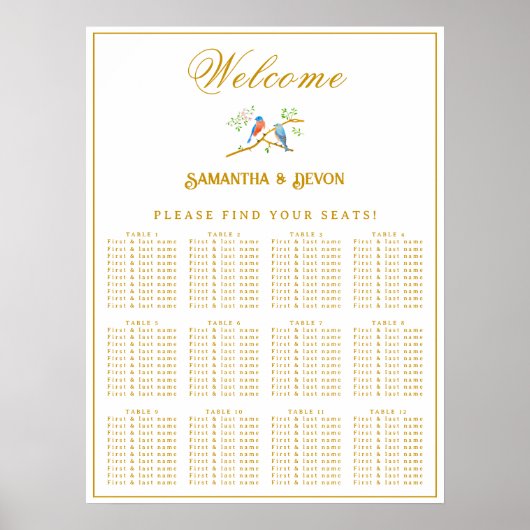 Bluebirds Wedding Seating Chart ポスター (正面)