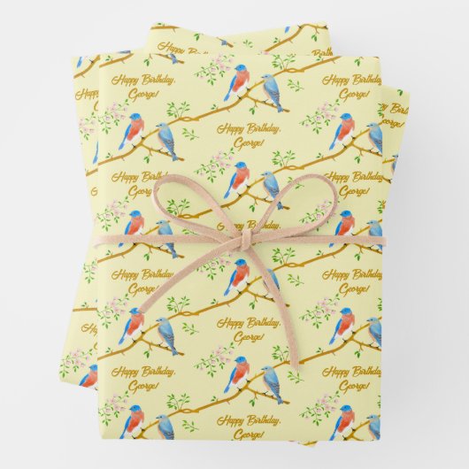 Bluebirds Yellow Wrapping Paper Sheets ラッピングペーパーシート (インサイチュ)