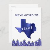 Bluebonnetに移動州テキサス州マップ新しい住所 案内ポストカード (正面/裏面)