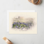 Bluebonnetフィールドのスケッチ水色 ノートカード (正面/裏面インサイチュ)