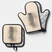 Bluebonnetフィールドのスケッチ水色 鍋つかみ&鍋敷きセット (正面/裏面)