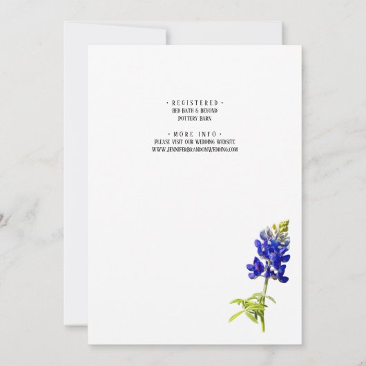 Bluebonnetフローラオン・ホワイト、ウェディング日付を保存 招待状 (裏面)