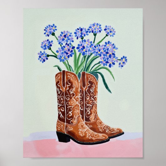 Bluebonnet Cowboy Boots Painting Art Print ポスター (正面)