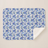 Bluebonnet Floral Pattern Blue and White シェルパブランケット (正面(横))