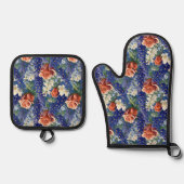 BluebonnetsとRed Rosesパターン 鍋つかみ&鍋敷きセット (正面)