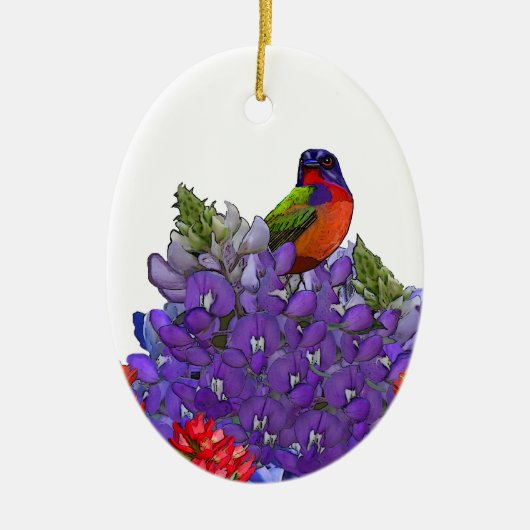 Bluebonnetsの色彩の鮮やかな旗布 セラミックオーナメント (正面)