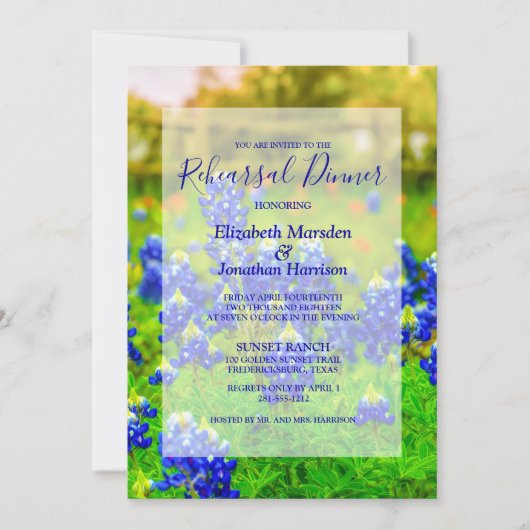 Bluebonnetsエレガントフローラ写真リハーサルディナー 招待状 (正面)