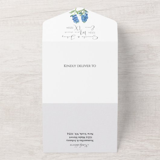 Bluebonnetsテキサス州ブルーフローラ結婚写真 オールインワン招待状 (外側)