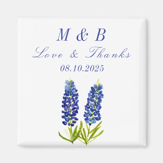 Bluebonnetsフローラ結婚モノグラムありがとう マグネット (正面)