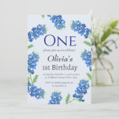 Bluebonnets 1st最初の誕生日ブルーフローラ 招待状 (スタンド正面)
