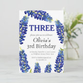 Bluebonnets 3番目の第3誕生日ブルーフローラ 招待状 (スタンド正面)