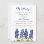 Bluebonnets Blue Floral Watercolor Texas Baby boy 招待状 (正面)