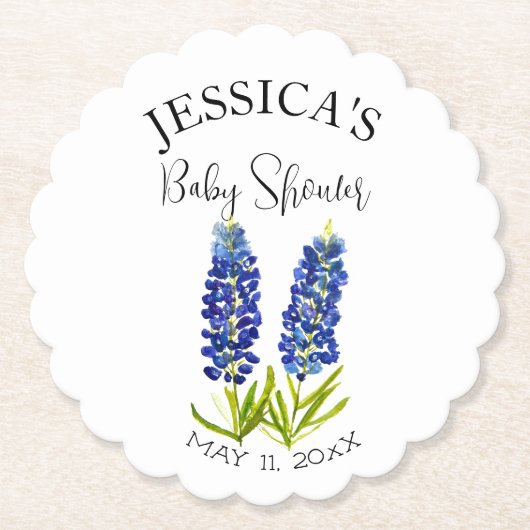 Bluebonnets Flowers Texas Baby Shower Girl ペーパーコースター (正面)