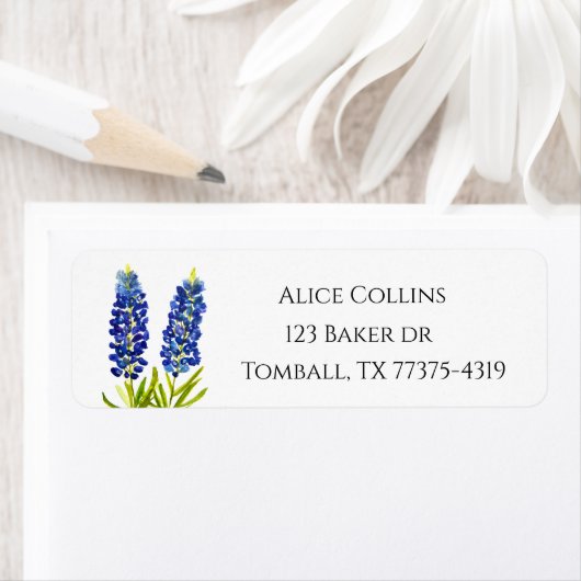 Bluebonnets Texas State Flowers Lupine Watercolor ラベル (インサイチュ)
