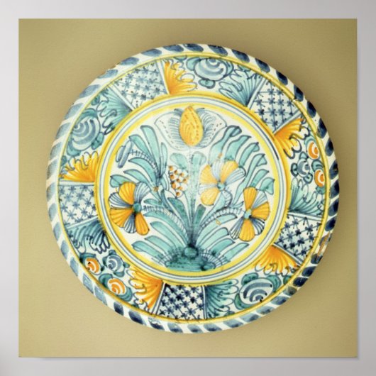Bluedash' Delftware charger, Lambeth陶器 ポスター (正面)
